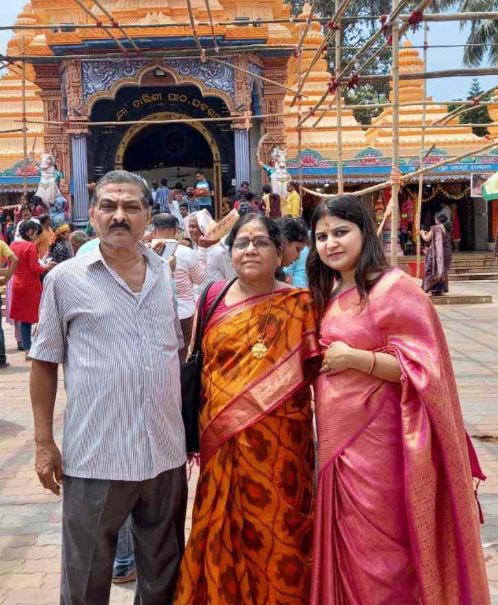 With family at a temple